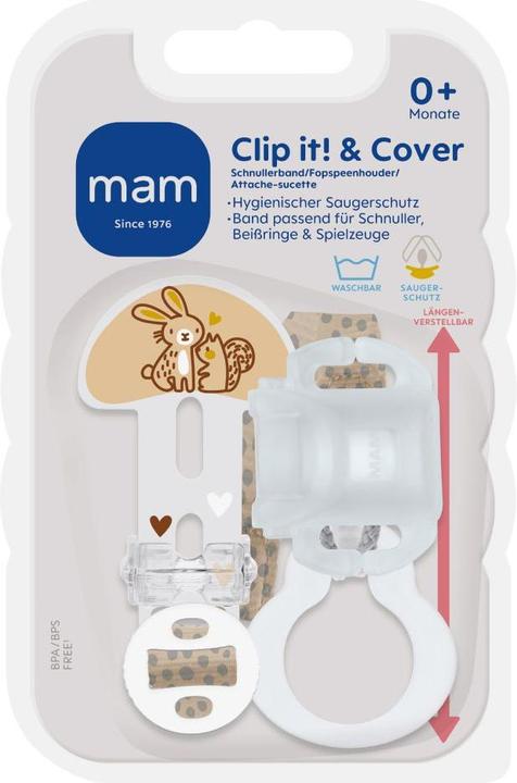Produktbild MAM Schnullerketten Schnullerband Clip it! mit Cover - Hase (1 x, ab Geburt)