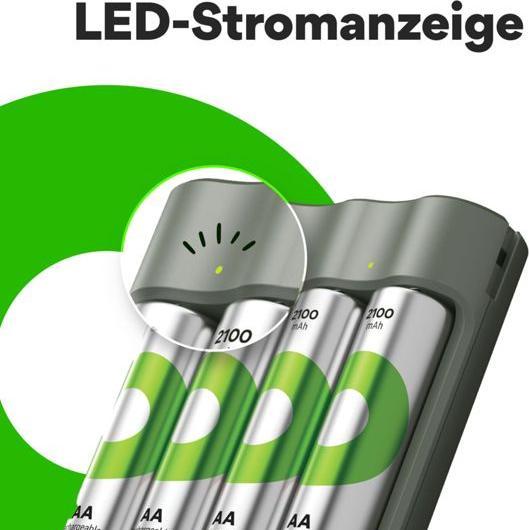 Productafbeelding GP Batteries Actie "Gratis oplader" USB model oplader GP B441 incl. 4x AA-. (4 Pcs., AA, 2100 mAh, Oplaadbare batterijen + lader)
