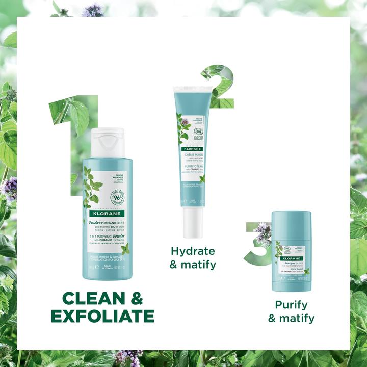 Produktbild Klorane 3-in-1 Reinigungspuder mit BIO-Wasserminze (Reinigungstücher, 50 ml)