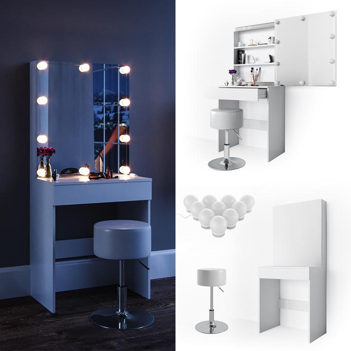 Actual product image Vicco Melle with stool and lighting (68 x 42 x 155 cm)