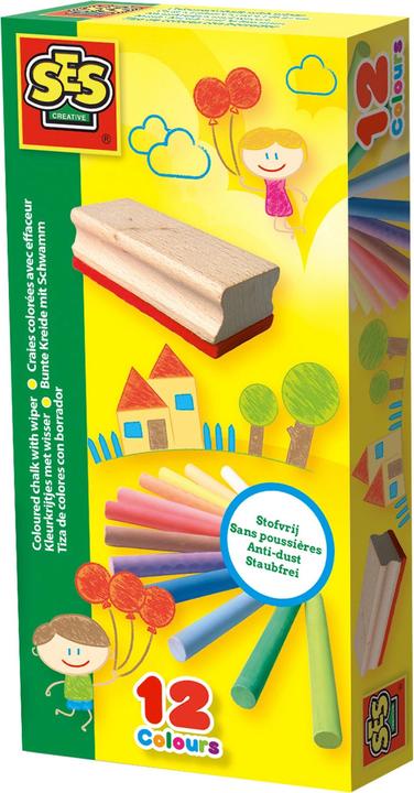 Ses Colourful Chalk With Sponge (Multicoloured, Multicolor, 12 x)