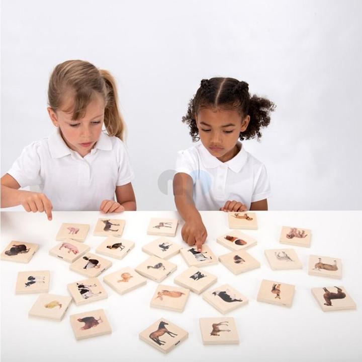 Image du produit TickiT Jeu de paires d'images d'animaux domestiques (Mémo) en bois (28 pièces) (Français, Allemand, Anglais, Italien)