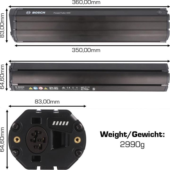 Image du produit Bosch eBike PowerTube 500 BBP281 / vertical (500 Wh, Batterie pour vélo électrique)