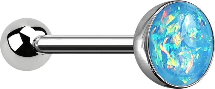 Star Piercing Barbell silber mit Kugel und Kugel Opal aqua (ohne Messing, Chirurgenstahl 316L)