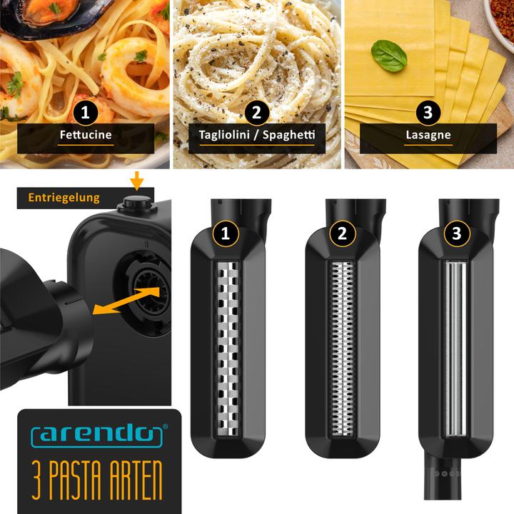 Produktbild Arendo Elektrische Nudelmaschine, Pasta Maker, 5 Stärken, 120 W, Nudelwalze und 2x Pasta-Schneideinsätze