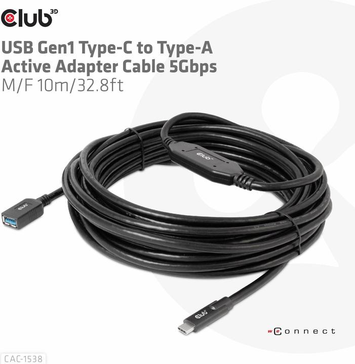 Produktbild Club 3D Club3D Kabel USB 3.2 Typ C <> USB Typ A St/Bu (10 m, USB 3.2 Gen 1)