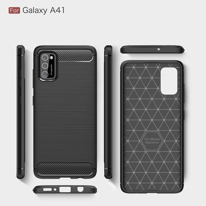 Produktbild König Design Hülle Handy Schutz für Samsung Galaxy A41 Case Cover Bumper Carbon Optik Blau (Samsung Galaxy A41)
