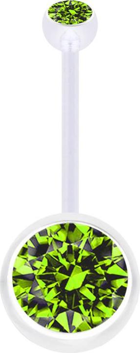 Star Piercing Banane Schwangerschaft transparent mit zwei Kugeln Kristall gross hellgrün (Bioflex, ohne Messing)