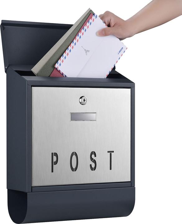 Produktbild Wiltec Briefkasten V38 Anthrazit Edelstahl 305x105x385mm pulverbeschichtet Wand