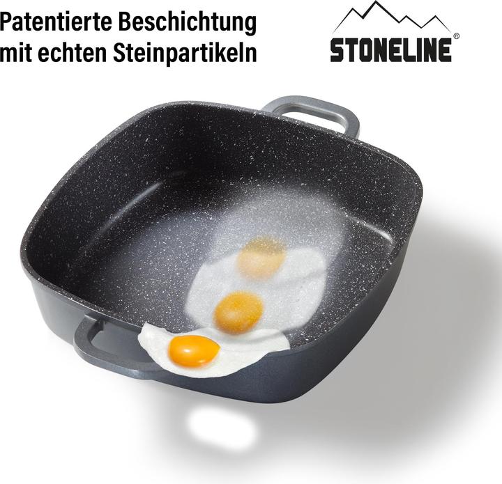 Produktbild Stoneline Eckpfanne 24x24 cm mit Aroma Glasdeckel, Pfanne rechteckig, Backofen, Induktion geeignet (Pfannenset + Topfset, Aluminium)