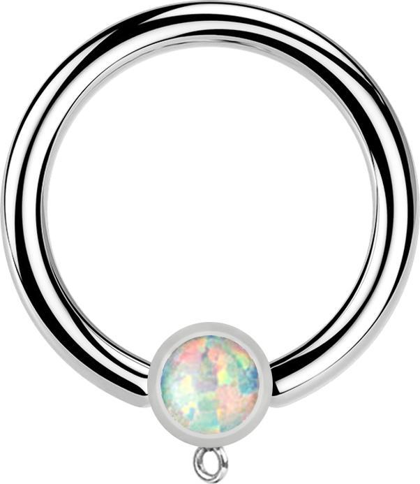 Star Piercing Micro Closure Ring silber mit Zylinder Opal weiss Ring für Anhänger (Chirurgenstahl 316L)