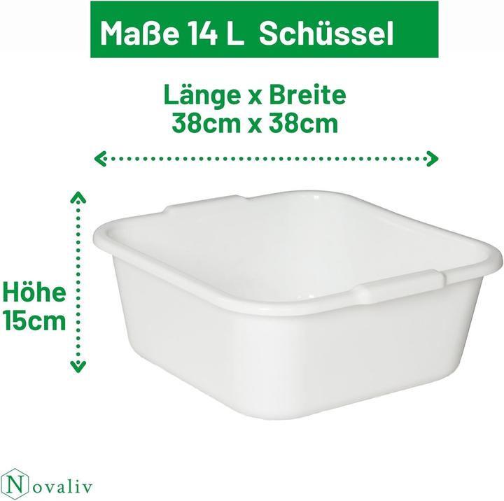 Novaliv 3x Spülschüssel eckig 14L, 38x38 cm, Weiss, BPA-frei Spülmaschinenfest Ideal für Küche und Ca