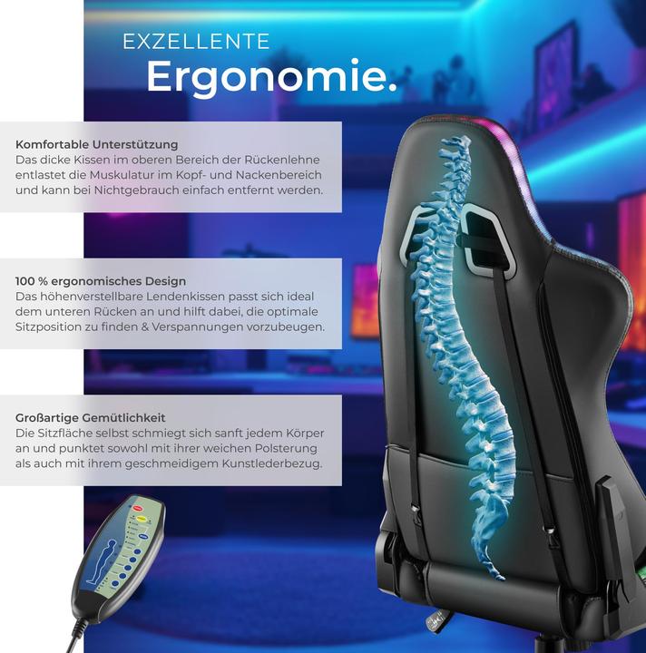 Actual product image tectake Gaming chair Tartaros, LED, massage function