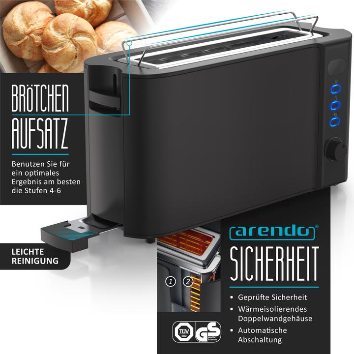 Produktbild Arendo Frühstücks Set, Edelstahl Wasserkocher 1,5l Temperaturwahl & 2-Scheiben Langschlitz Toaster, Schwarz (1.50 l)