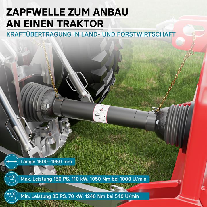 Produktbild Wiltec Zapfwelle T8 Gelenkwelle 1500-1950mm 1240Nm 540U/min PTO-Shaft 110kW 1 3/8" Z6