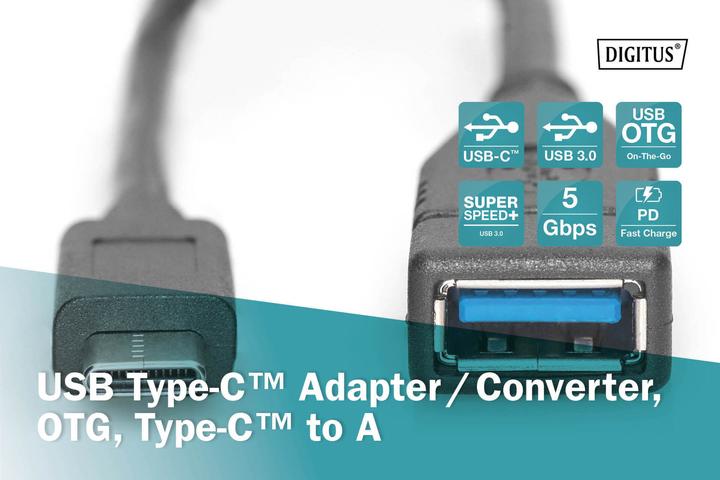 Produktbild Digitus USB Type-C Adapter/Konverter,OTG,Type-C auf A (0.15 m, USB 3.2 Gen 1)