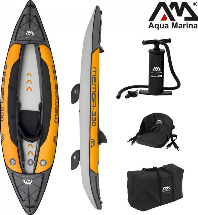 Aqua Marina Kayak 330x90 cm pour 1 personne avec siège pneumatique dossier réglable sac de transport réparation (1 pers.)