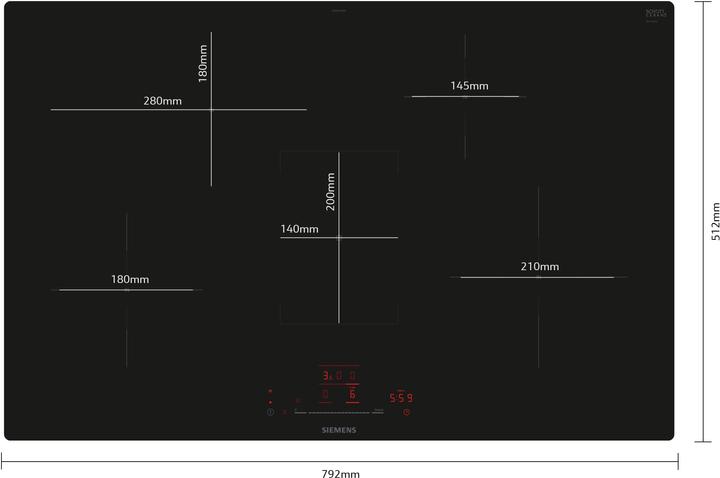 Image du produit Siemens iQ300, Table de cuisson à induction, 80 cm, noir, à encastrer (intégré), EH801HFB1E