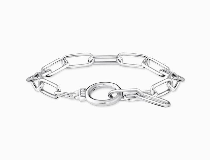 Immagine prodotto Thomas Sabo Bracciale a maglie con chiusura ad anello e pietre bianche, argento (19 cm, Argento 925)