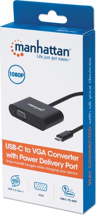 Produktbild Manhattan 1080p-Auflösung, Power Delivery-Port mit bis zu /20 V (VGA, USB Typ-C, 19.50 cm)