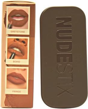 Actual product image Nudestix Mini 90's Nude Lips 3-Piece Kit Magnetic Matte Lip Colour in Greystone and Boho, and Intense Matte