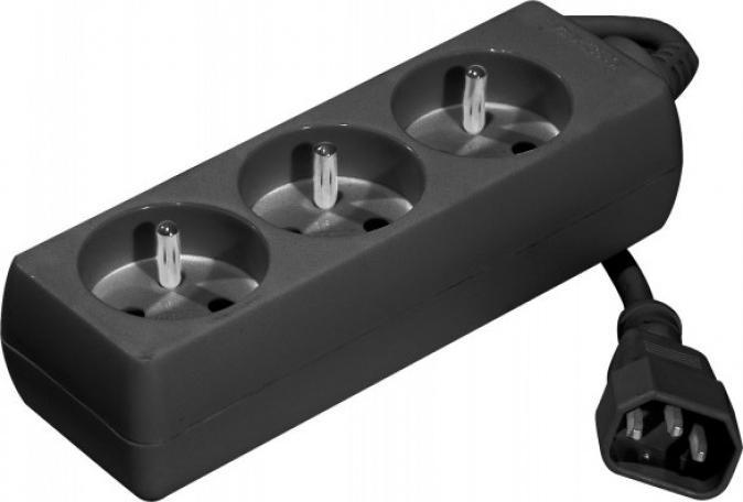 Actual product image Dexlan Power Strip for UPS with 3 outlets and IEC C14 cord Black (4 m, C14)