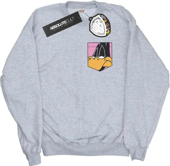 Looney Tunes Daffy Duck Face Faux Pocket Sweatshirt