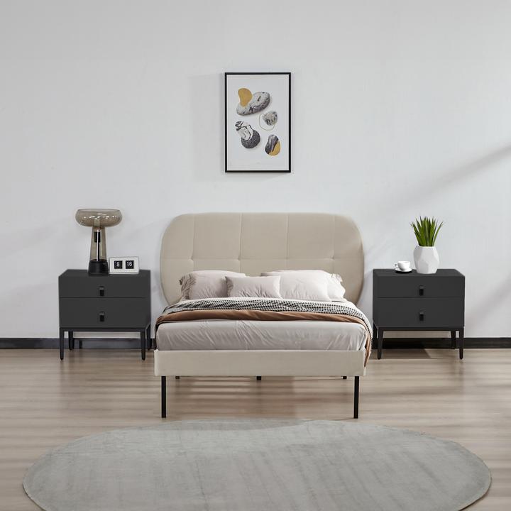 Image du produit En.Casa Lit rembourré Porvoo avec matelas velours 90x200 cm Beige (90 x 200 cm)