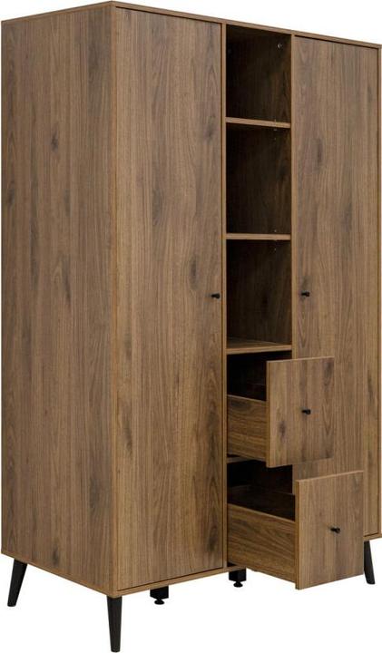 Produktbild Bopita 2-Türiger Schrank mit 3 offenen Fächern/2 Schubladen Zara Walnuss/Mattschwarz (131 cm)