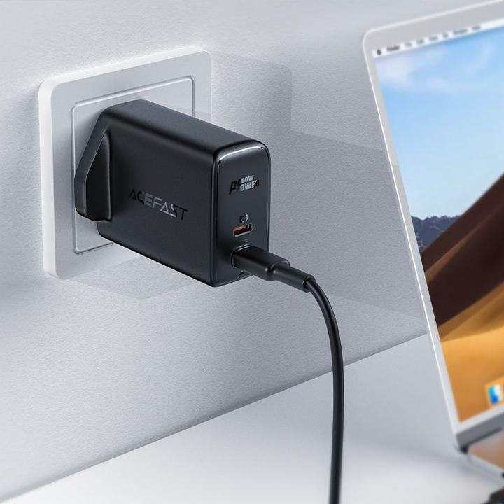 Image du produit Acefast GaN charger (UK plug) 2x USB Type C 50W, Power Delivery, PPS, Q3 3.0, AFC, FCP (A32 UK) (50 W)