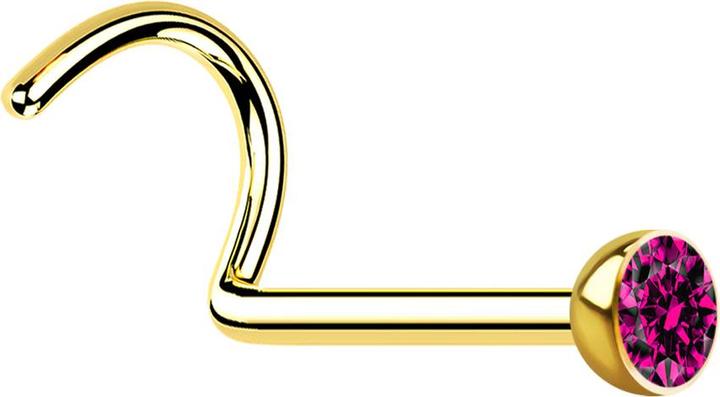 Produktbild Star Piercing Nasenstecker gebogen vergoldet mit Kristall fuchsia (Chirurgenstahl 316L, ohne Messing)