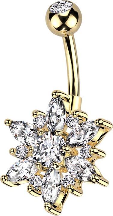 Star Piercing Banane vergoldet mit Kugel vergoldet Kristall silber und Blume Kristalle silber und silber (Chirurgenstahl 316L, Messing)