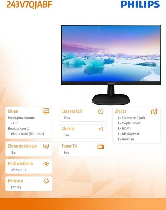 Produktbild Philips 243V7QJABF/00 (1920 x 1080 Pixel, 24")