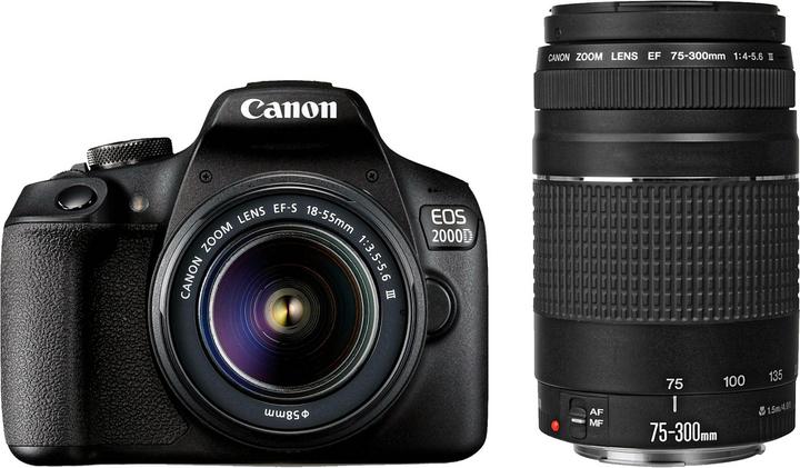 Canon EOS 2000D Kit EF-S 18-55 mm III + EF 75-300 mm III (18 - 55 mm, 24.10 Mpx, APS-C / DX)