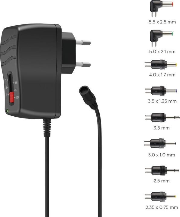 Image du produit Hama Alimentation à découpage universelle, réglable, 1000mA, 12W, max. 12V, 8 adaptateurs