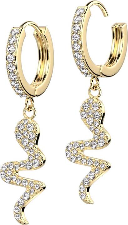 Star Piercing Ohrring zum Klappen vergoldet Kristalle silber Anhänger Schlange (Chirurgenstahl 316L, Messing)