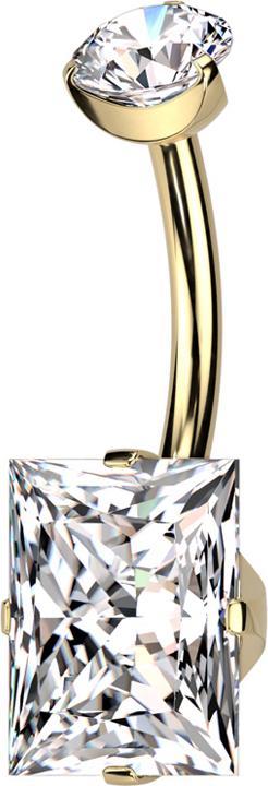 Hollywood Body Jewelry Banane Innengewinde vergoldet runder Kristall silber gefasst und rechteckiger Kristall silber gefass (ohne Messing, Titan G23)