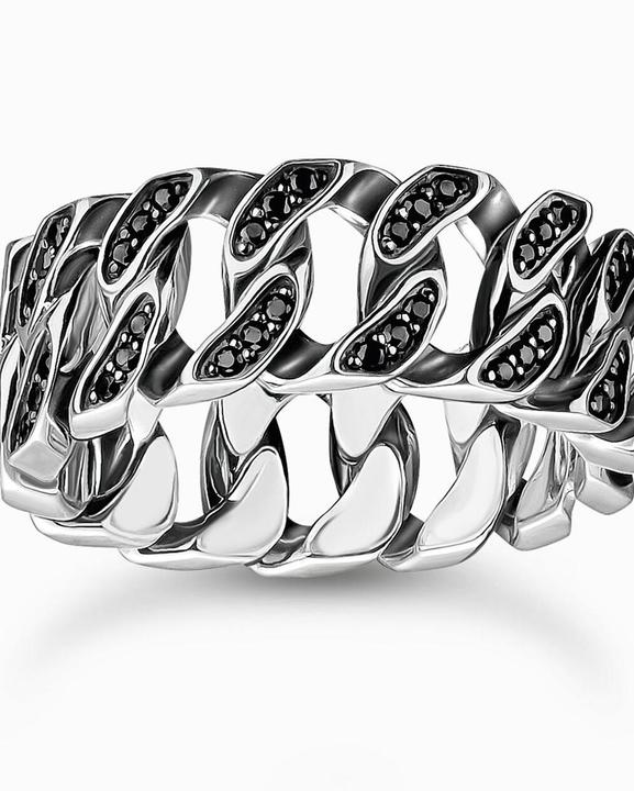 Immagine prodotto Thomas Sabo Ring Kettenglieder schwarze Steine breit Silber (64, 925 Argento)