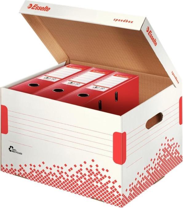 Produktbild Leitz Archiv-Klappdeckelbox SPEEDBOX, für Ordner, weiss/rot für Format DIN A4, aus 100% recycelter (A4)