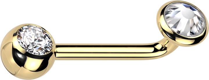 Hollywood Body Jewelry Barbell L gebogen Innengewinde vergoldet mit Kugel vergoldet Kristall silber und Scheibe vergoldet K (ohne Messing, Titan G23)