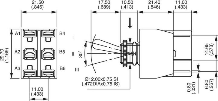 Produktbild APEM switch toggle DP ON/OFF/ON 10A FASTON