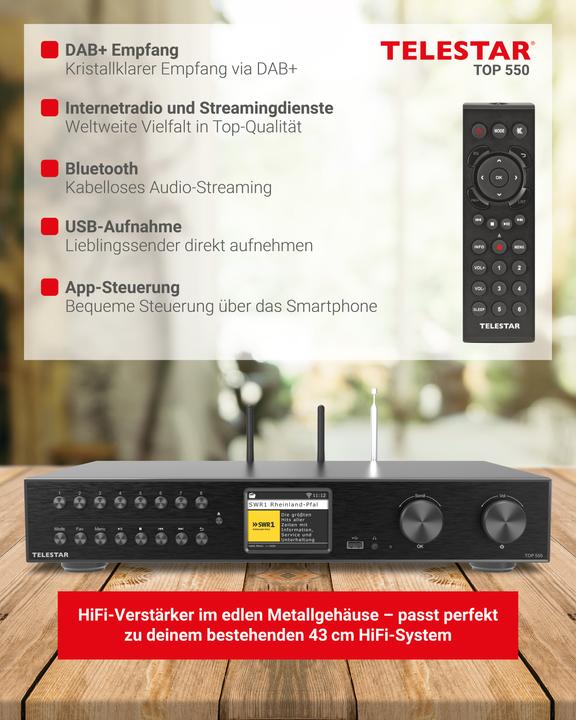 Actual product image Telestar TOP 550 sw All-In-One-System 43cm,Verstärker,CD,Internet/DAB+/UKW,BT (CD player, Bluetooth Receiver)