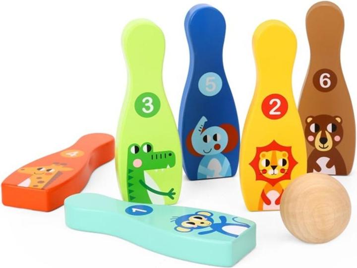 Actual product image Tooky Toy Wooden animal bowling set
