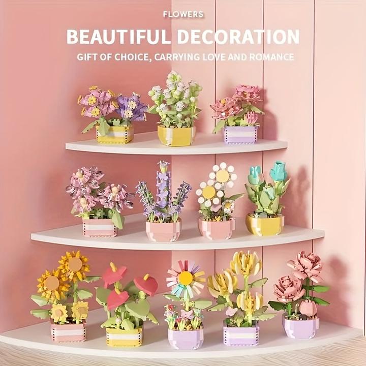 Produktbild Activity Board DIY Sukkulente Pflanze Bauklötze Set - Realistische künstliche Blumentopf Dekoration, Weiss/Rot, ABS