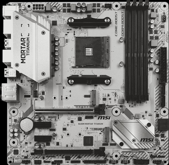 Actual product image MSI B450M Mortar Titanium (AM4, AMD B450, mATX)