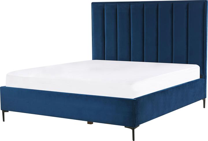 Produktbild Beliani Polsterbett Samtstoff blau mit Bettkasten hochklappbar 160 x 200 cm SEZANNE (160 x 200 cm)