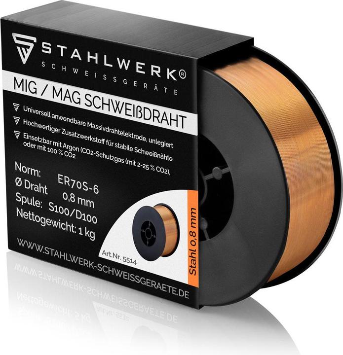 Produktbild Stahlwerk Schweissdraht MIG MAG Ø 0,8 mm ER70S-6 SG2 S100/D100 Drahtrolle 1 kg