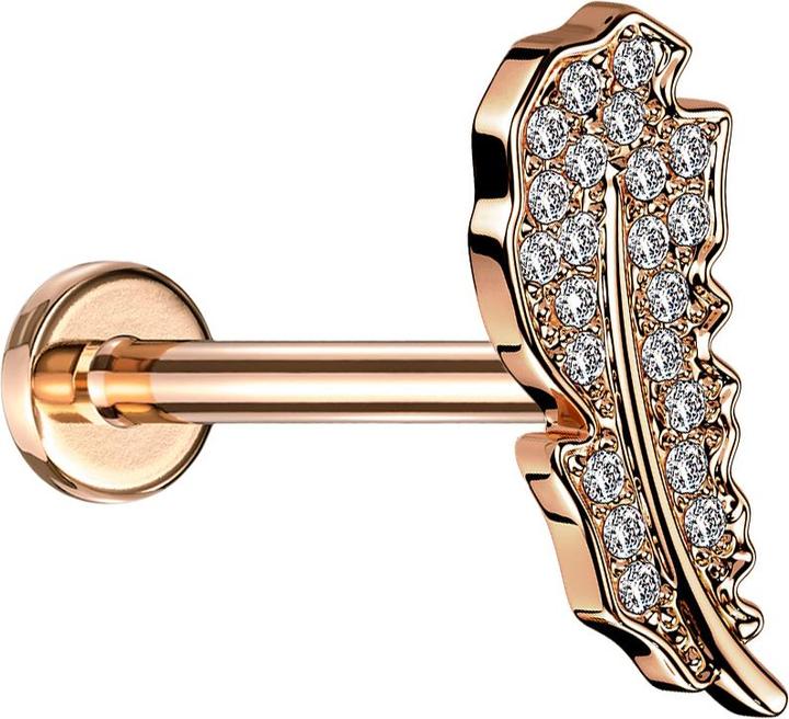 Star Piercing Micro Labret Innengewinde rosegold Blatt Kristalle silber (Messing, Chirurgenstahl 316L)
