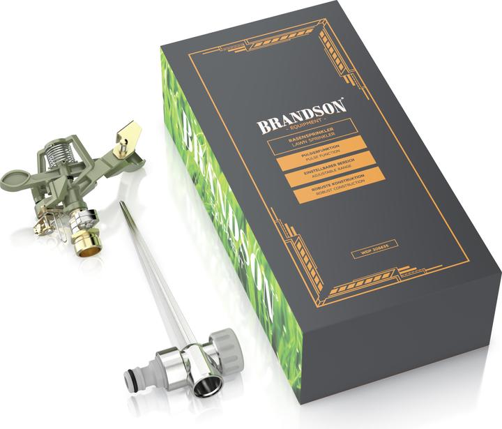 Produktbild Brandson Metall Kreisregner, Intervall-Sprinkler, Impulsregner, Rasensprenger bis 450 m², Gardena kompatibel (Impuls-, Kreis- und Sektorenregner)