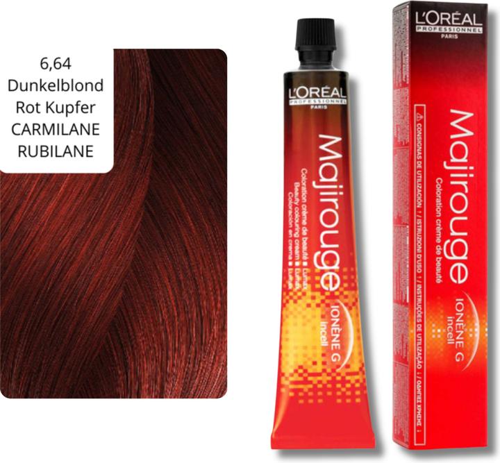 Produktbild L'Oréal Professionnel Majirouge (C6,64 Dunkelblond Rot Kupfer CARMILANE,6,64 Dunkelblond Rot Kupfer CARMILANE RUBILANE)